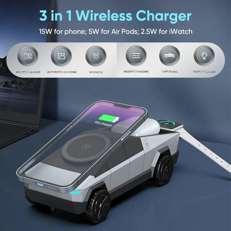 3-in-1 Magnetic Fast Wireless Charger and Phone Stand for iPhone 17/16/15 Pro Max, Apple, Samsung, and AirPods Pro