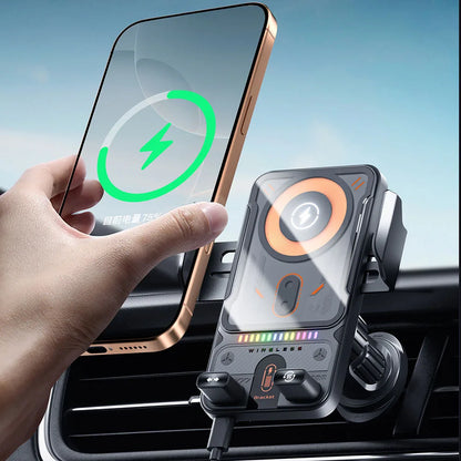 Universal Car Air Vent Electric Rotating Phone Holder with 15W Wireless Charger and Dual Coil Fast Charging for Smart Phones