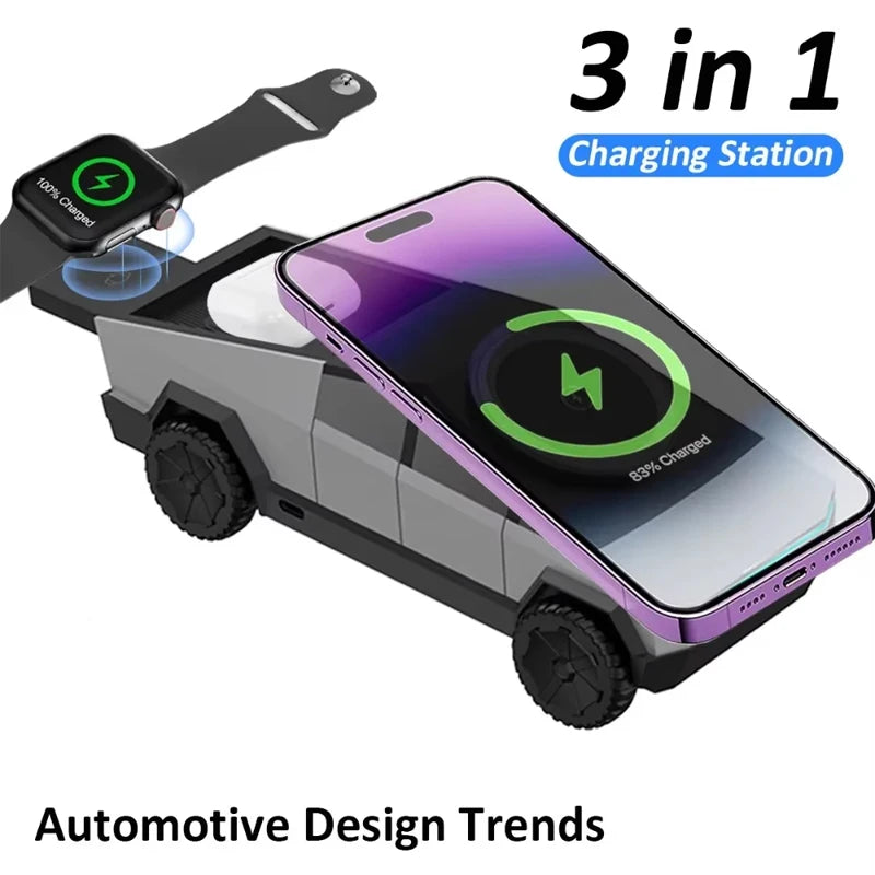 3-in-1 Magnetic Fast Wireless Charger and Phone Stand for iPhone 17/16/15 Pro Max, Apple, Samsung, and AirPods Pro