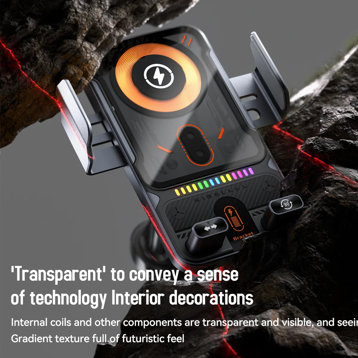 Universal Car Air Vent Electric Rotating Phone Holder with 15W Wireless Charger and Dual Coil Fast Charging for Smart Phones